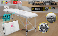 Aluminium Portable Beauty Massage Table Bed 2 Fold 55cm White