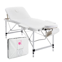 Aluminium Portable Beauty Massage Table Bed 3 Fold 70cm White