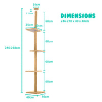 Cat Tree Multi Level Scratcher PILLAR 278cm Adjustable Floor to Ceiling Condo Tower BROWN
