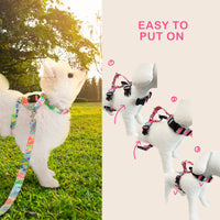 Dog Double-Lined Straps Harness and Lead Set Leash Adjustable L NEON CAROL-PINK