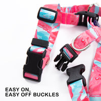 Dog Double-Lined Straps Harness and Lead Set Leash Adjustable M MARBLE PINK