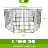 Pet Playpen Foldable Dog Cage 8 Panel 30in