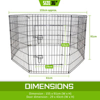 Pet Playpen Foldable Dog Cage 8 Panel 36in with Cover