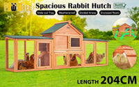Rabbit Hutch Chicken Coop 204 x 45 x 85cm 2 Storey Cage Mansion