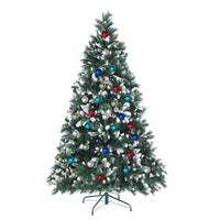 Snowy Christmas Tree Xmas Pine Cones 7Ft 210cm 1290 tips + Bauble Balls