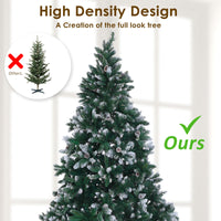 Snowy Christmas Tree Xmas Pine Cones 7Ft 210cm 1290 tips + Bauble Balls