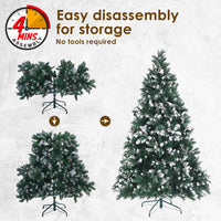 Snowy Christmas Tree Xmas Pine Cones 7Ft 210cm 1290 tips GREEN