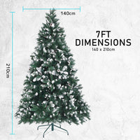 Snowy Christmas Tree Xmas Pine Cones 7Ft 210cm 1290 tips GREEN