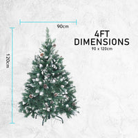 Snowy Christmas Tree Xmas Pine Cones 4Ft 120cm 390 tips GREEN
