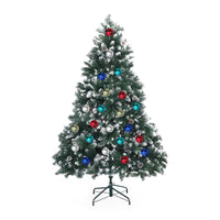 Snowy Christmas Tree Xmas Pine Cones 6Ft 180cm 930 tips + Bauble Balls