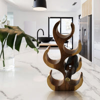 wooden Wine Rack Carved Wood 6 bottle Wine Storage-Acacia Wood handcrafted