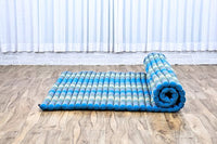 BLUE Roll Out Mattress Foldout Mat LARGE relaxation, day bed, camping or Yoga Matt Natural Kapok Filled_ 150 x 200 cm