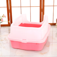 Large Deep Cat Kitty Litter Tray High Wall Pet Toilet Grid Tray With Scoop Pink