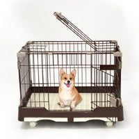 YES4PETS Large Brown Pet Dog Cage Cat Rabbit  Crate Kennel With Potty Pad And Wheel