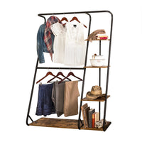 Freestanding Closet with 3 Shelves Organizer Storage Clothes Hanger Rail Garment Shelf Shoe Rack