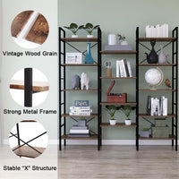 Industrial Shelf Bookshelf, Vintage Wood and Metal Bookcase Furniture for Home & Office