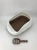Large Deep Portable Cat Toilet Litter Box Tray with Scoop Brown