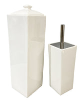 Gloss White Ceramic Bathroom Accessories Set Toilet Brush Paper Roll Holder