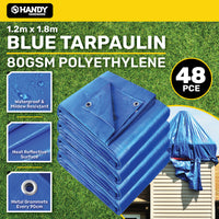 Handy Hardware 48PCE 80GSM BlueTarpaulin UV Resistant Waterproof 1.2 x 1.8m