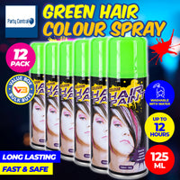 Party Central 12PCE Hair Spray Green Long Lasting Non-Sticky 125ml