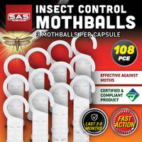 SAS Pest Control 108PCE Mothball Hang Hook Casing Fast Action Effective 9g
