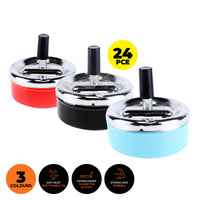 Home Master 24PCE Ashtray Tin Push Down Rotating Lid Sturdy Structure 9.5cm