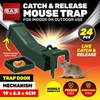 SAS Pest Control 24PCE Mouse Traps Catch & Release Trap Door Mechanism 19cm