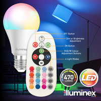illuminex 6PCE 4.8W Edison Screw LED RGB/Warm White Globe Remote Controlled