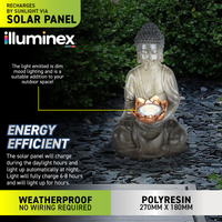illuminex 4PCE LED Solar Light Buddha Statue Rust/Weather Resistant 29cm