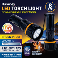 illuminex 8PCE LED Torch Water & Shock Resistant Cool White 185mm
