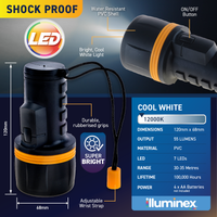 illuminex 8PCE LED Torch Water & Shock Resistant Cool White 120mm