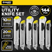 Handy Hardware 144PCE 10mm/20mm Utility Knife Set Angled Tip Snap Blades