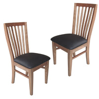 Fairmont 2pc Set Dining Chair PU Leather Seat Slat Back Solid Oak Timber Wood