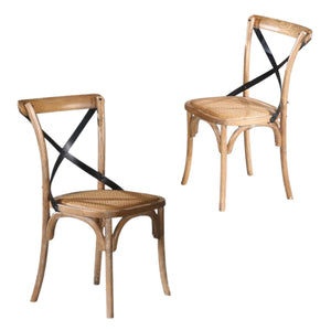 Woodland 2pc Set Dining Chair X-Back Birch Timber Wood Woven Seat Natural
