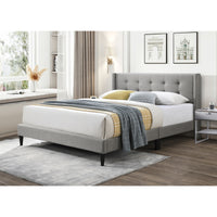 Delilah Queen Bed Tufted Button Headboard Fabric Upholstered - Light Grey
