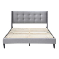 Delilah Queen Bed Tufted Button Headboard Fabric Upholstered - Light Grey