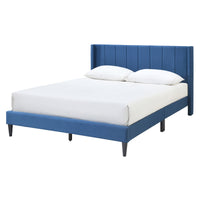 Samson Queen Bed Winged Headboard Fabric Upholstered - Blue