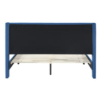Samson Queen Bed Winged Headboard Fabric Upholstered - Blue