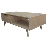 Tyler 130cm Coffee Table 2 Drawer Solid Acacia Timber Brushed Smoke