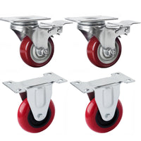 4x 3 inch Heavy Duty 2x Fixed + 2x Swivel Casters Load 300kg Castor Caster Wheels Swivel Casters with Brakes