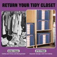 100L Cloth Storage Box Closet Organizer Storage Bags Clothes Storage Bags Wardrobe Organizer Idea Grey Blue