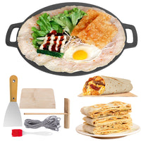 40cm Seasoned Cast Iron Induction Crepes Pan Baking Pancake Tool Pizza Bakeware