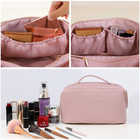 Large Travel Cosmetic Bag Portable Make up Makeup Bag Waterproof PU Leather Storage Pink