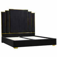 ALPHA QUEEN Black Velvet Gas Lift Storage Bedframe Golden Frame