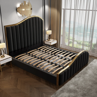 Queen Size Black Velvet Fabric Golden Metal Storage Elegant Luxury Bedframe
