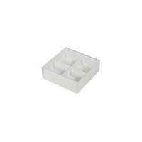 100 Pack of White Card Chocolate Sweet Soap Product Reatail Gift Box - 4 Bay Compartments - Clear Slide On Lid - 8x8x3cm