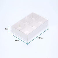 100 Pack of White Card Chocolate Sweet Soap Product Reatail Gift Box - 6 Bay Compartments - Clear Slide On Lid - 12x8x3cm