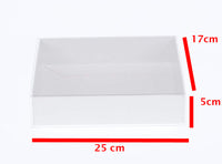 100 Pack of White Card Box - Clear Slide On Lid - 17 x 25 x 5cm -  Large Beauty Product Gift Giving Hamper Tray Merch Fashion Cake Sweets Xmas