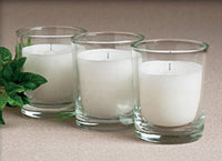 25 White Wax Clear Glass Holder Votive Candle - Wedding Event Centrepiece Table Decoration