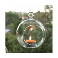 4 x Hanging Clear Glass Ball Tealight Candle Holder  - 10cm Diameter / High - Wedding Globe Decoration Terrarium Succulent Plant Mini Garden Holder Decor Craft Gift
